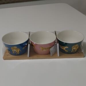 New!! Leopard Print Ceramic Bowl Set - Blue, Pink, Green